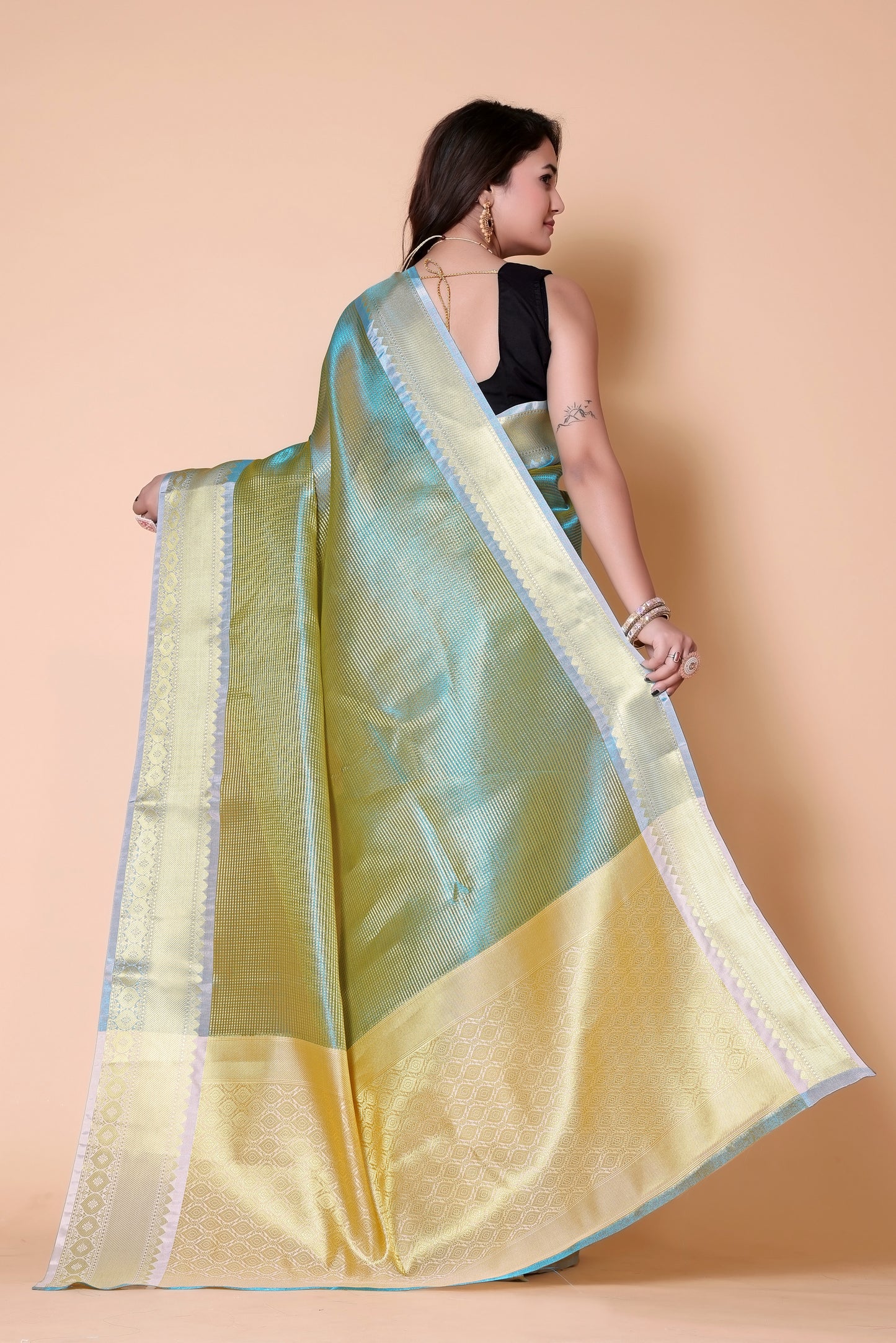 Gold TISSUE silk Saree - Blue