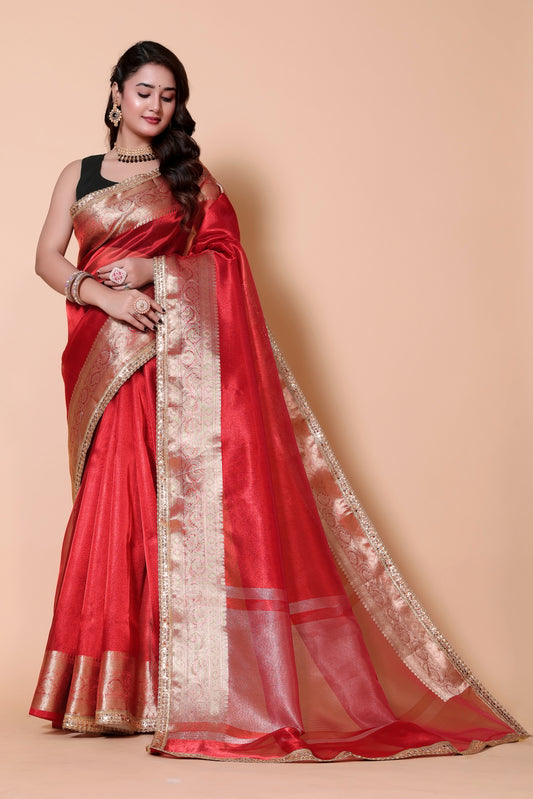 Soft TISSUE Silk Saree - Red