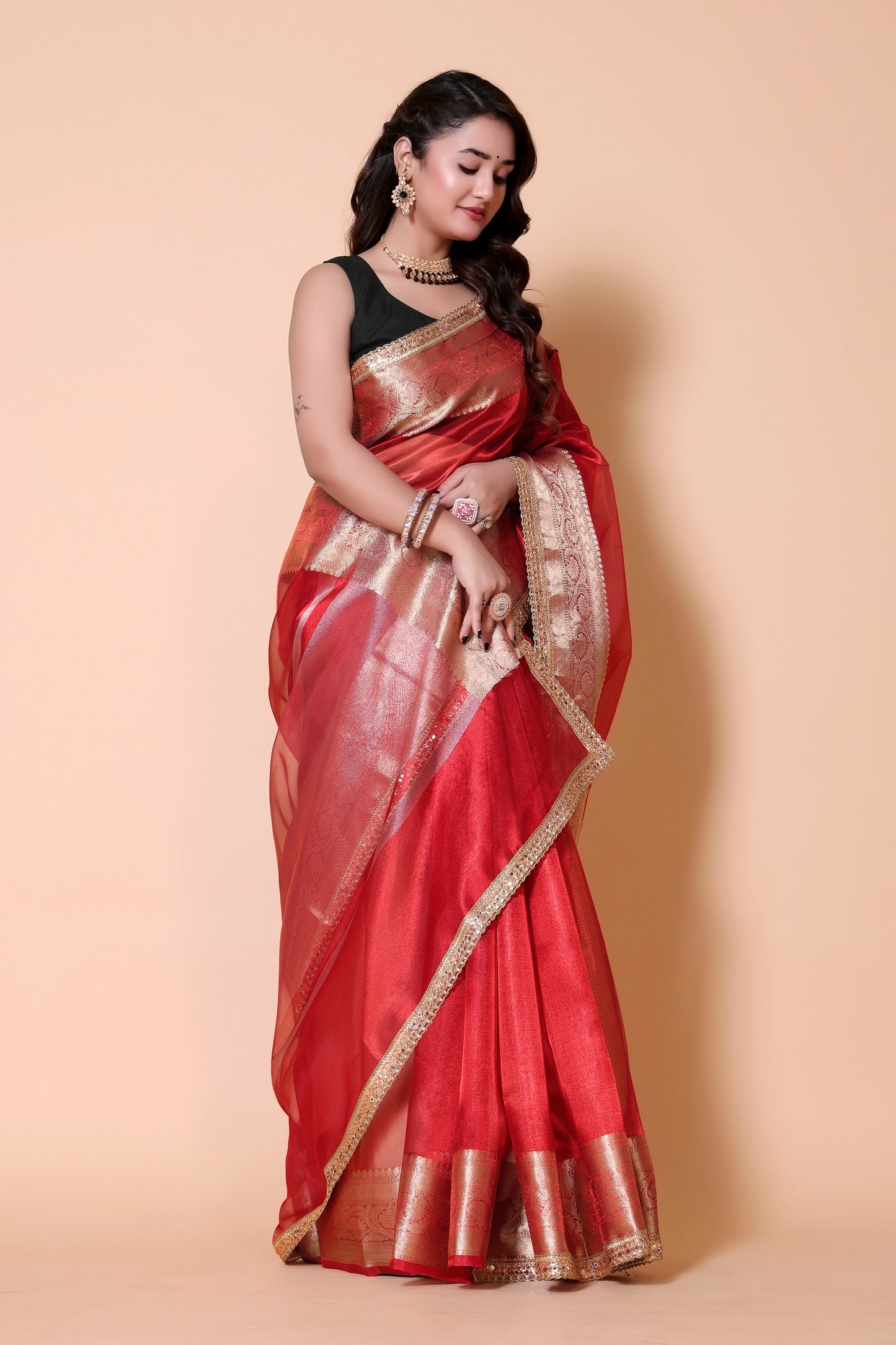 Soft TISSUE Silk Saree - Red