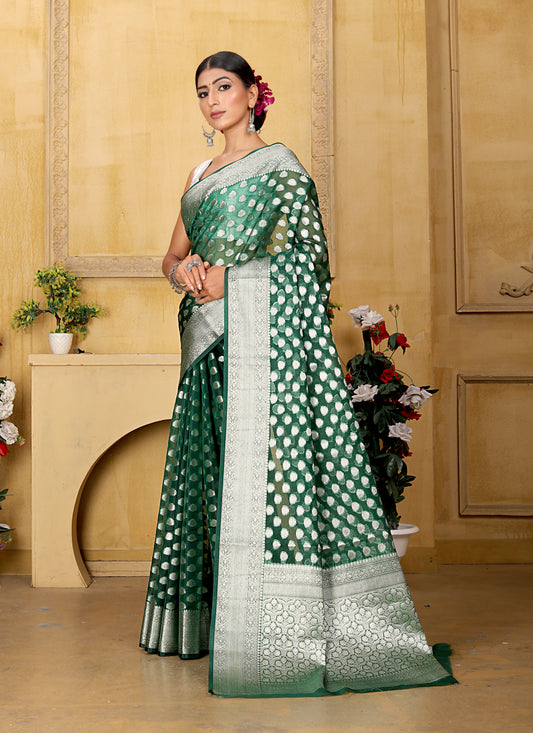 Green Banaras Kora Organza silk - AbirabyBeena