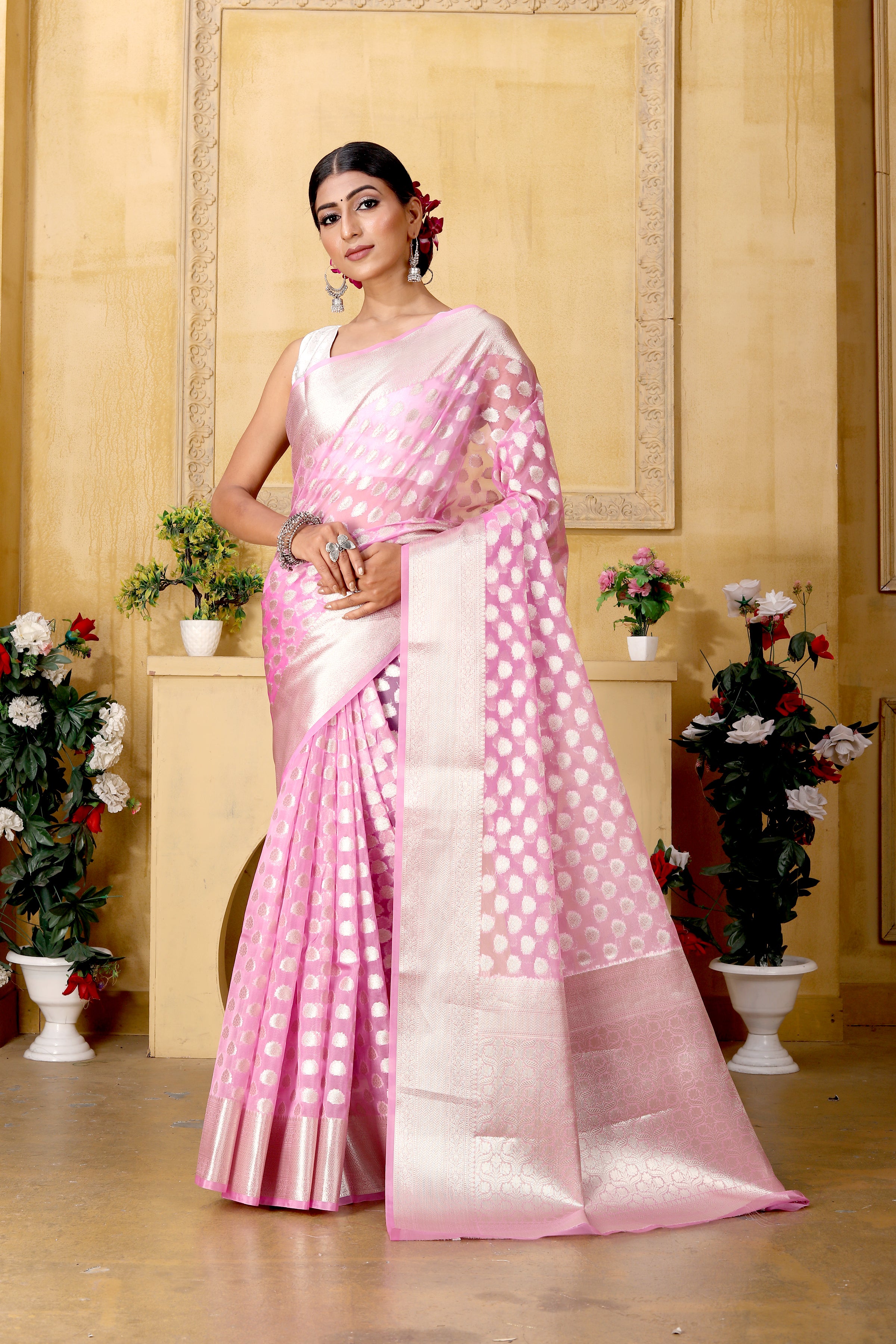 Party Wear Printed Designer Banarasi Kora Organza Silk Saree, 6.3 m (with  blouse piece) at Rs 1100 in Varanasi