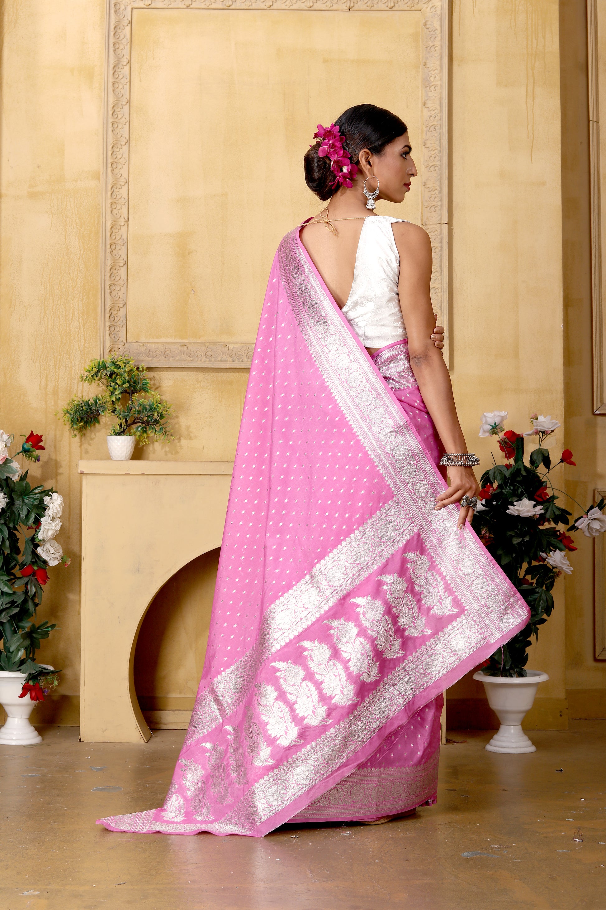 Light pink Banaras Crepe silk - AbirabyBeena
