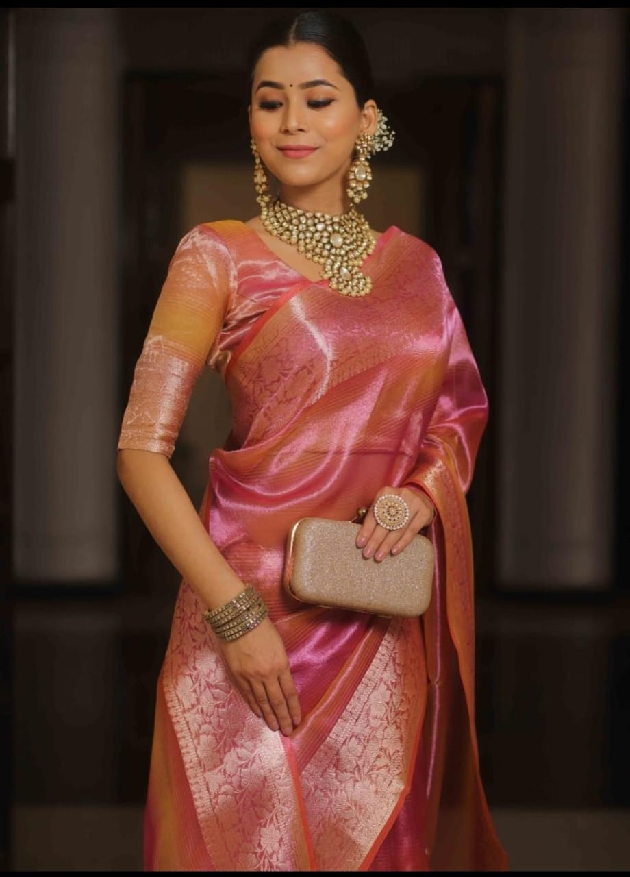 Ombre TISSUE silk Saree - Pink