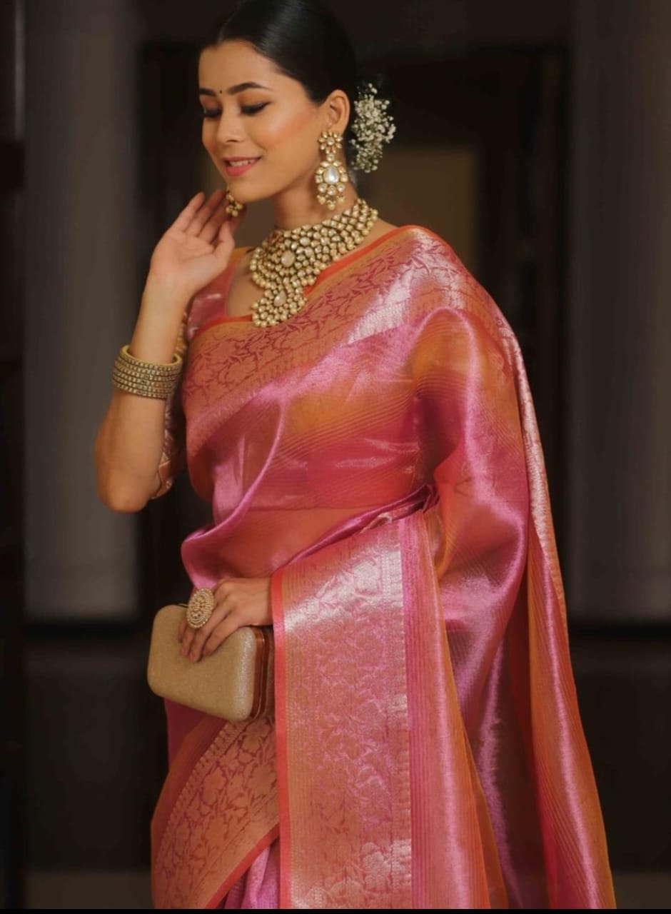 Ombre TISSUE silk Saree - Pink