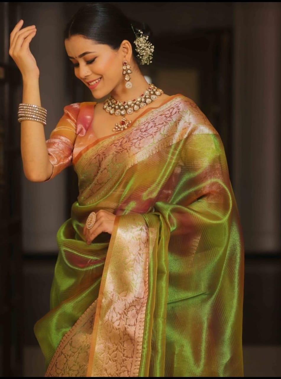 Ombre TISSUE silk Saree - Green