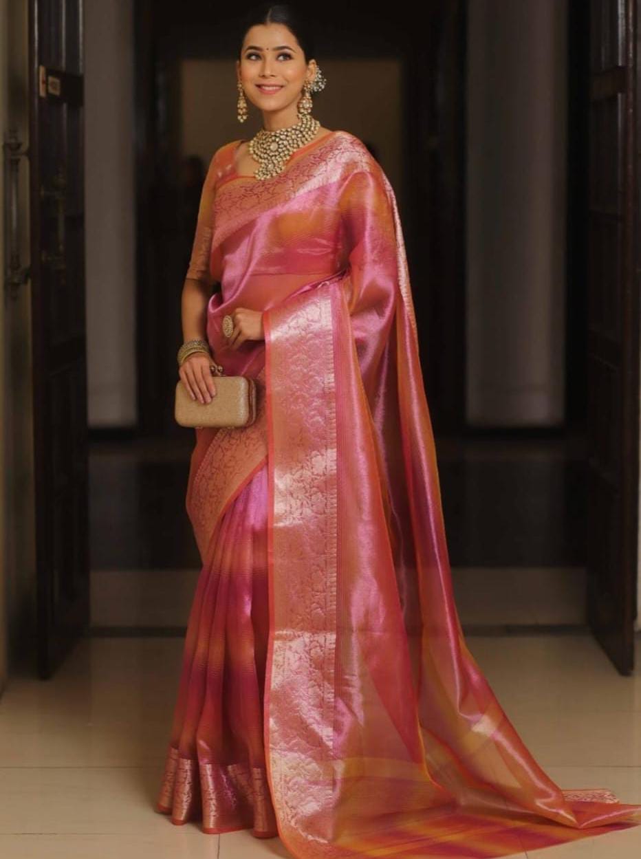 Ombre TISSUE silk Saree - Pink