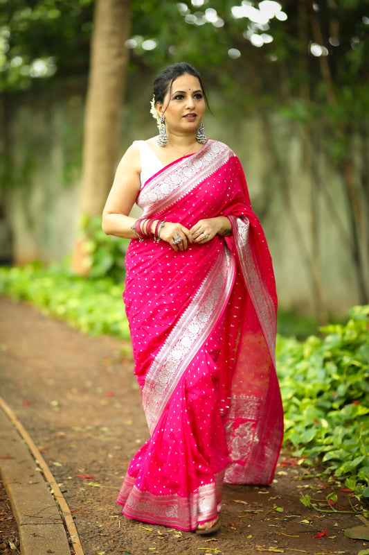 Dark Pink Banaras Crepe silk - AbirabyBeena