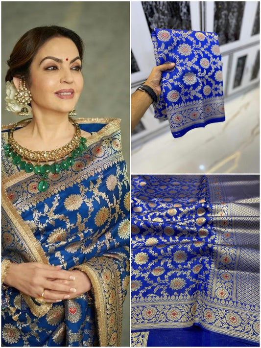 Nita ambani semi katan silk Saree - Blue Jaal