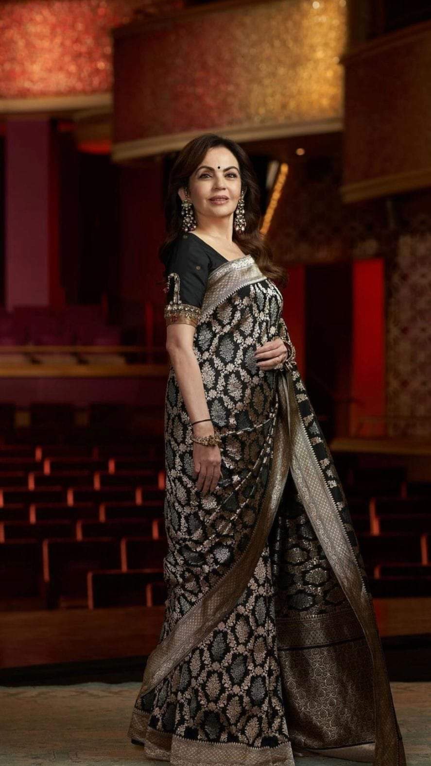 Nita ambani semi katan silk Saree - Black