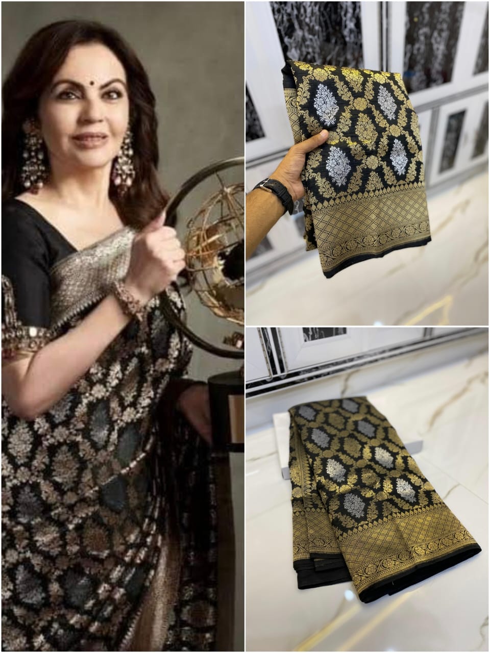 Nita ambani semi katan silk Saree - Black