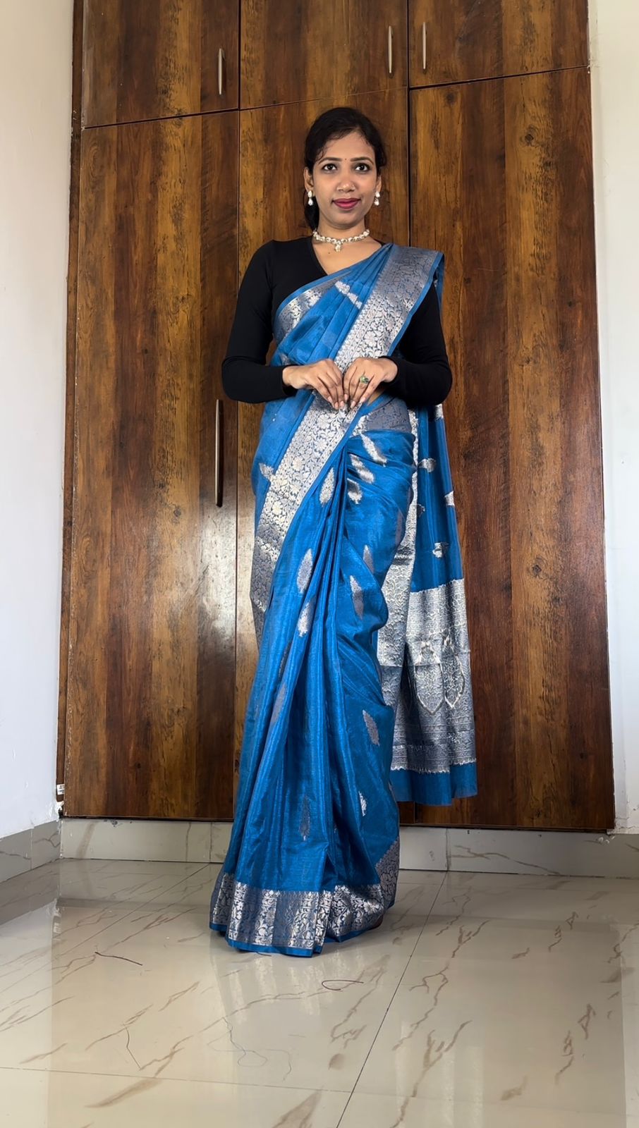 Blue Banaras warm silk