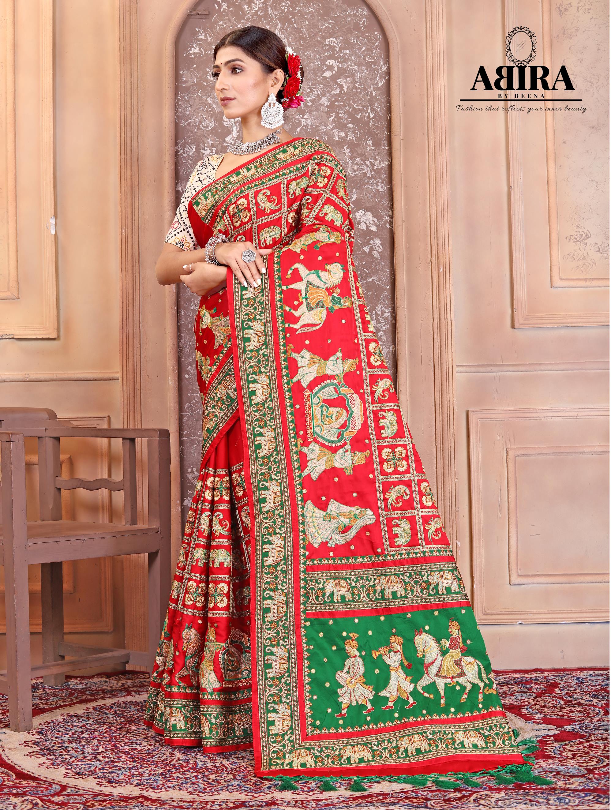 Red Embroidered Gaji Silk Gharchola AbirabyBeena