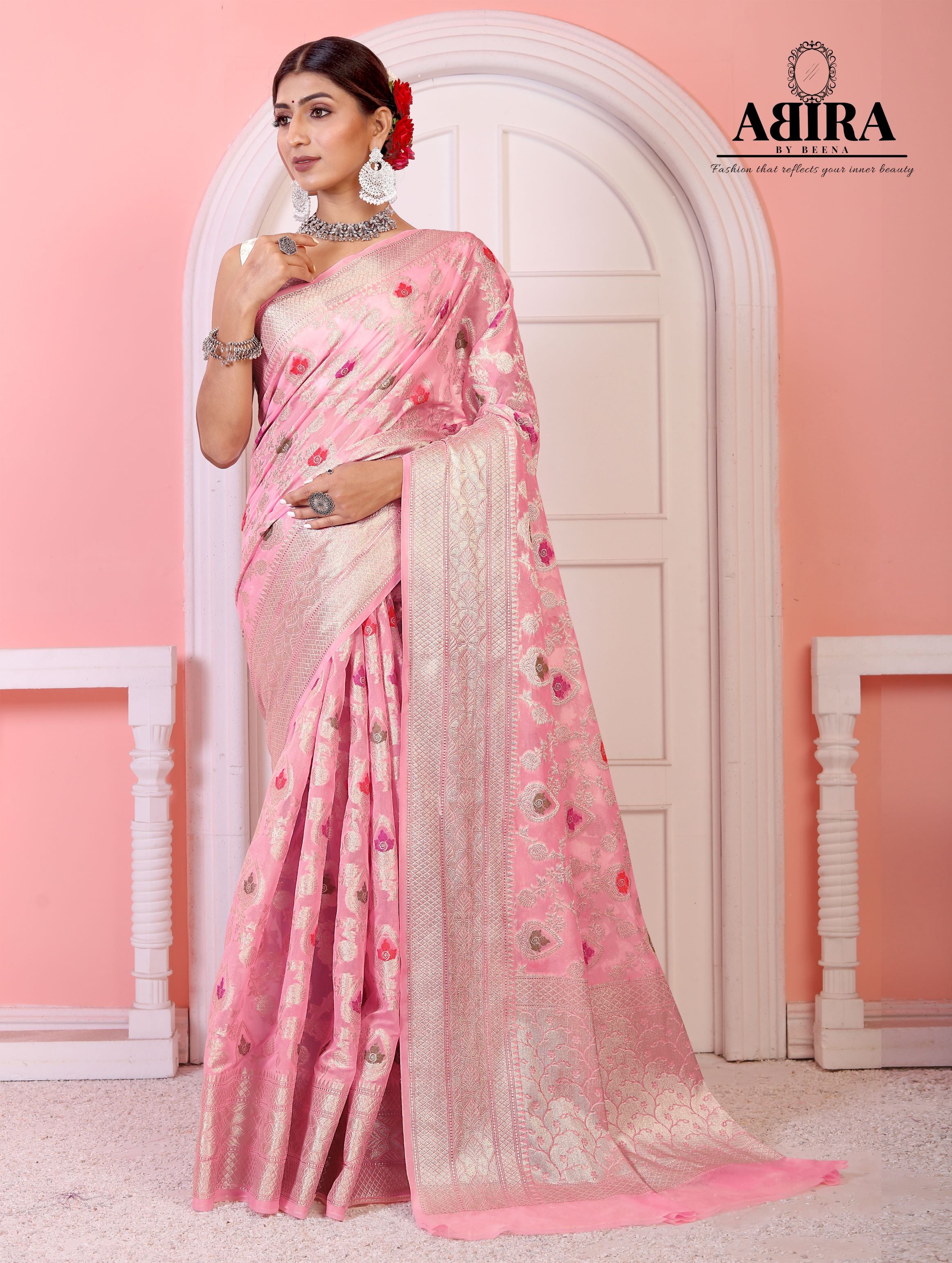 Reeva Pink Coloured Soft Silk Kanchipuram Saree – Zariknyaa