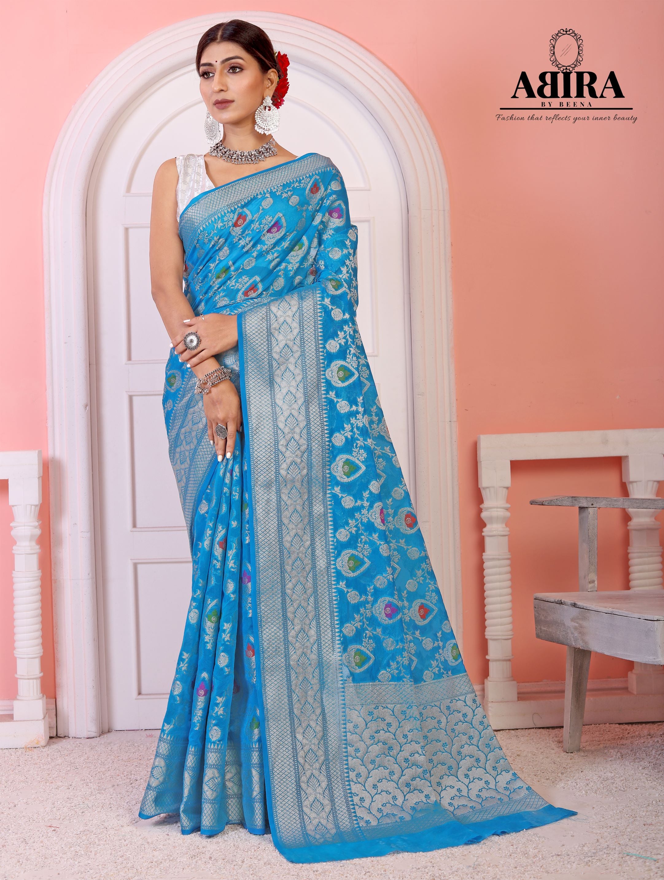 SKY BLUE COPPER ZARI WEAVES BEAUTIFUL SAREE - Mr & Mrs Creation - 4170319