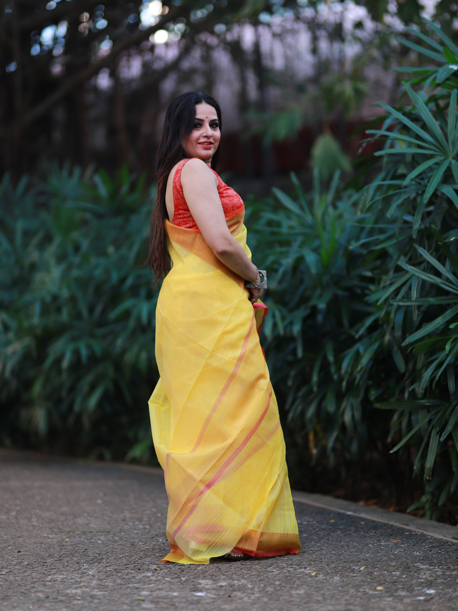 Poly Georgette Yellow Saree With blouse