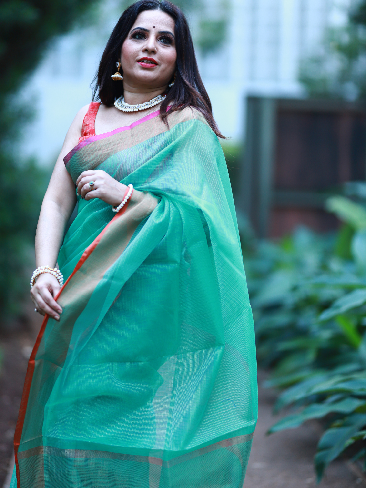 Buy Imported Sea Green Plain Designer Saree Online -